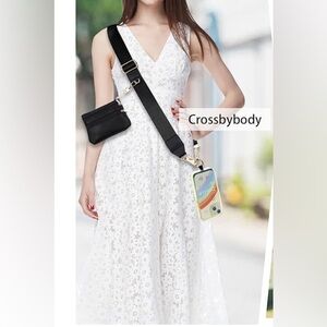 Stylish Black Phone and Wallet Crossbody strap with zippered pouch